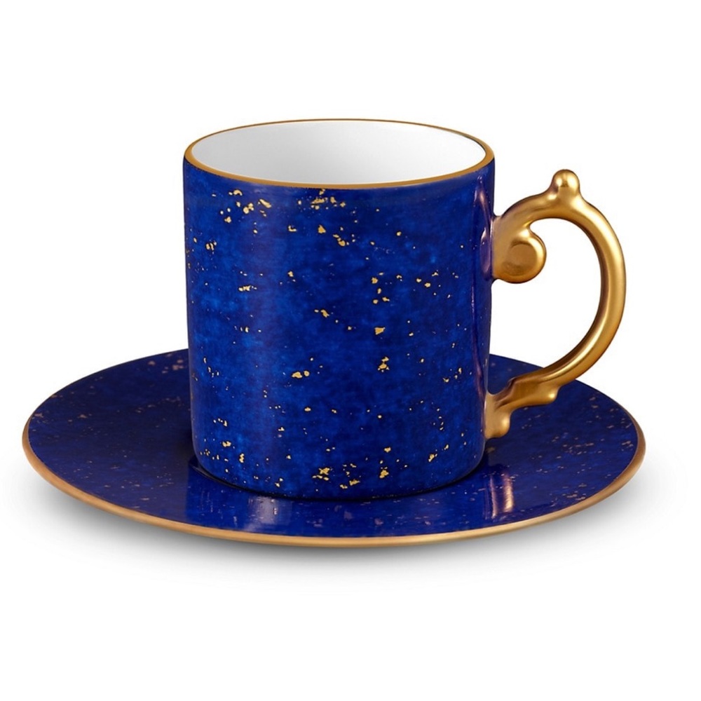 NEW L’Objet Lapis-Look Limoges Porcelain & 24K Gold Espresso Cup & Saucer